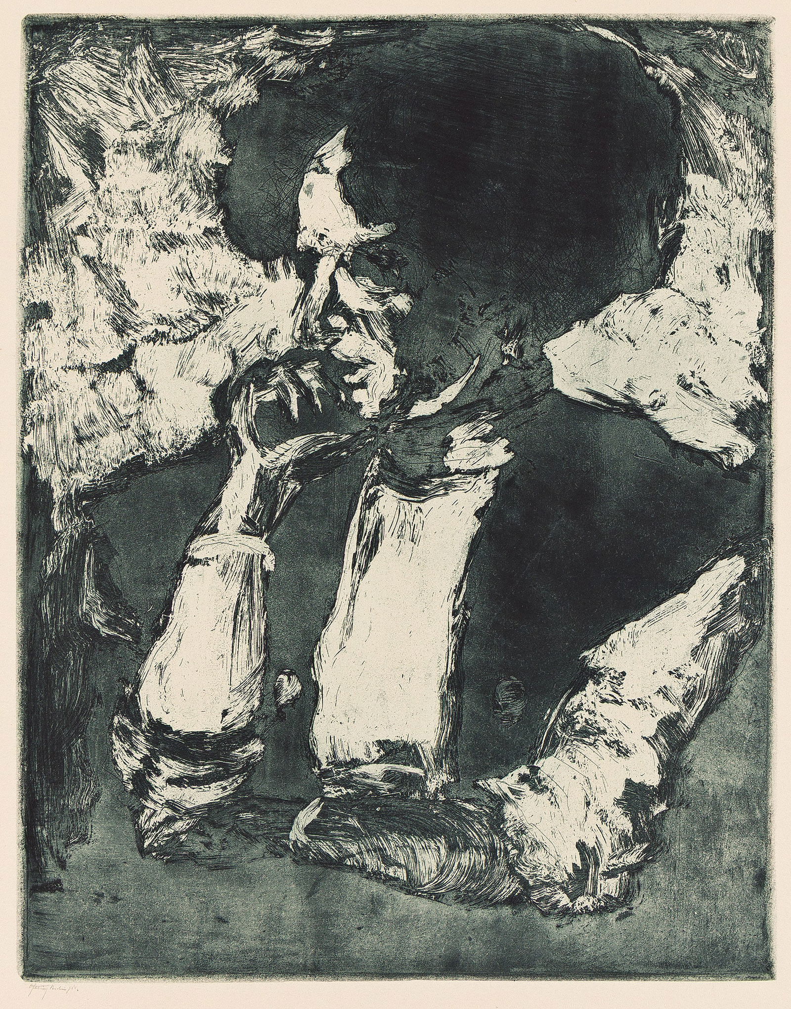 Emil Nolde (1867-1956) Frau mit dunklem Haar, 1907.: Emil Nolde(1867-1956)Frau mit dunklem Haar.Etching and aquatint printed in dark greenish blue on cream wove paper, 1907.Second state (of 2). Printed by Otto Felsing, Berlin, with his pencil signature,