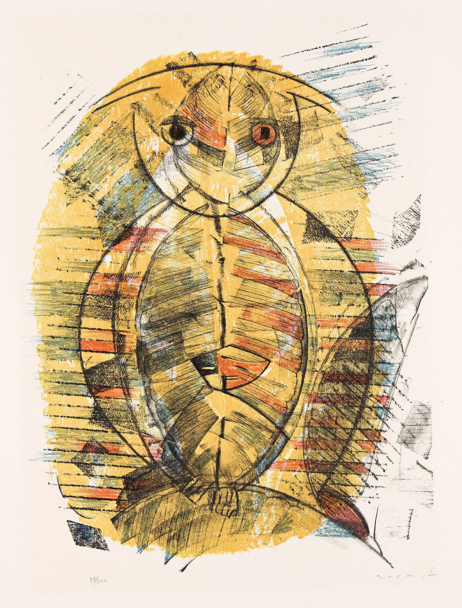 Max Ernst (1891-1976) HibouóArlequin, 1955.: Max Ernst(1891-1976)HibouóArlequin.Color lithograph, 1955.Signed and numbered 38/200 in pencil, lower margin. Printed by Desjobert, Paris. Published by L'Oeuvre GravÈe, Paris, with the blind