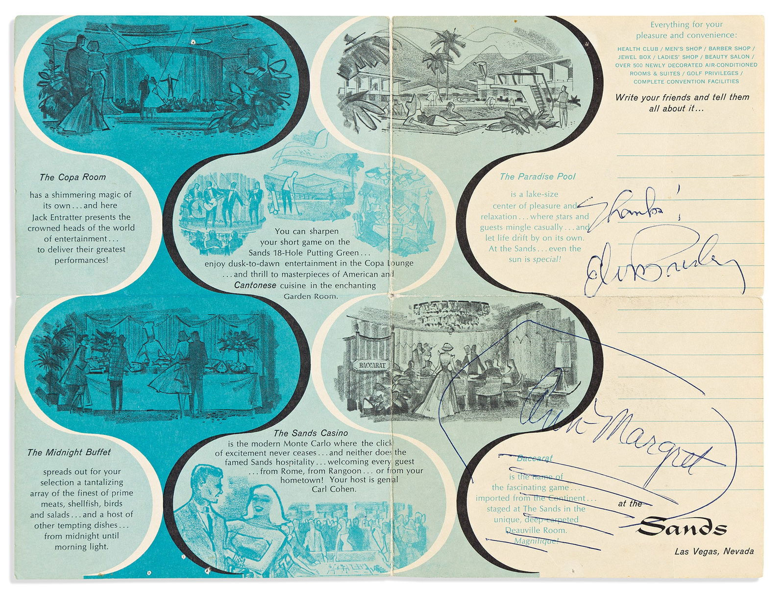 Elvis Presley; and Ann-Margret. The Sands Hotel and Casino postcard Signed by both. [Paradise, NV, (1 of 1)