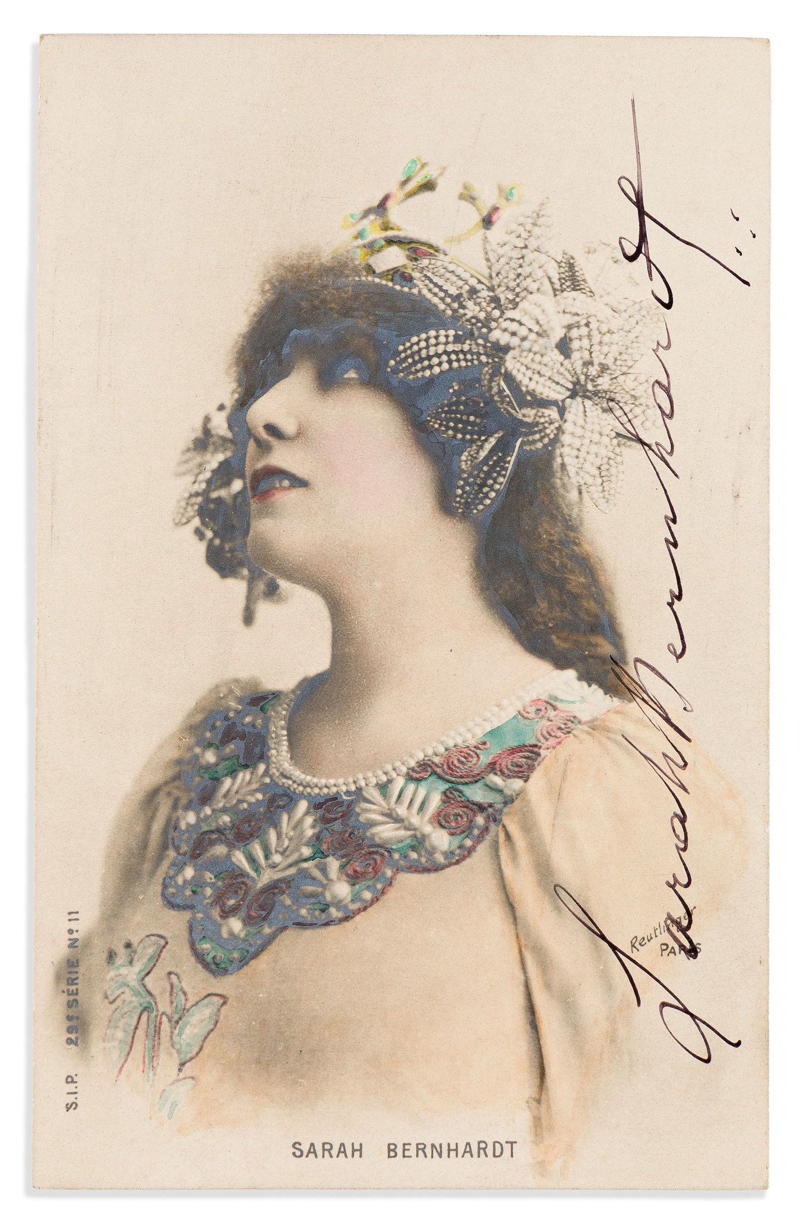 Sarah Bernhardt. Two items, each Signed: Autograph Letter * Photograph. Np, 3[?] September 1902; nd.: Sarah Bernhardt Two items, each Signed: Autograph Letter * Photograph.The letter, to "My very dear Anton[?]," in French, a letter of introduction. 3 pages, 12mo, written on a folded sheet, monogrammed