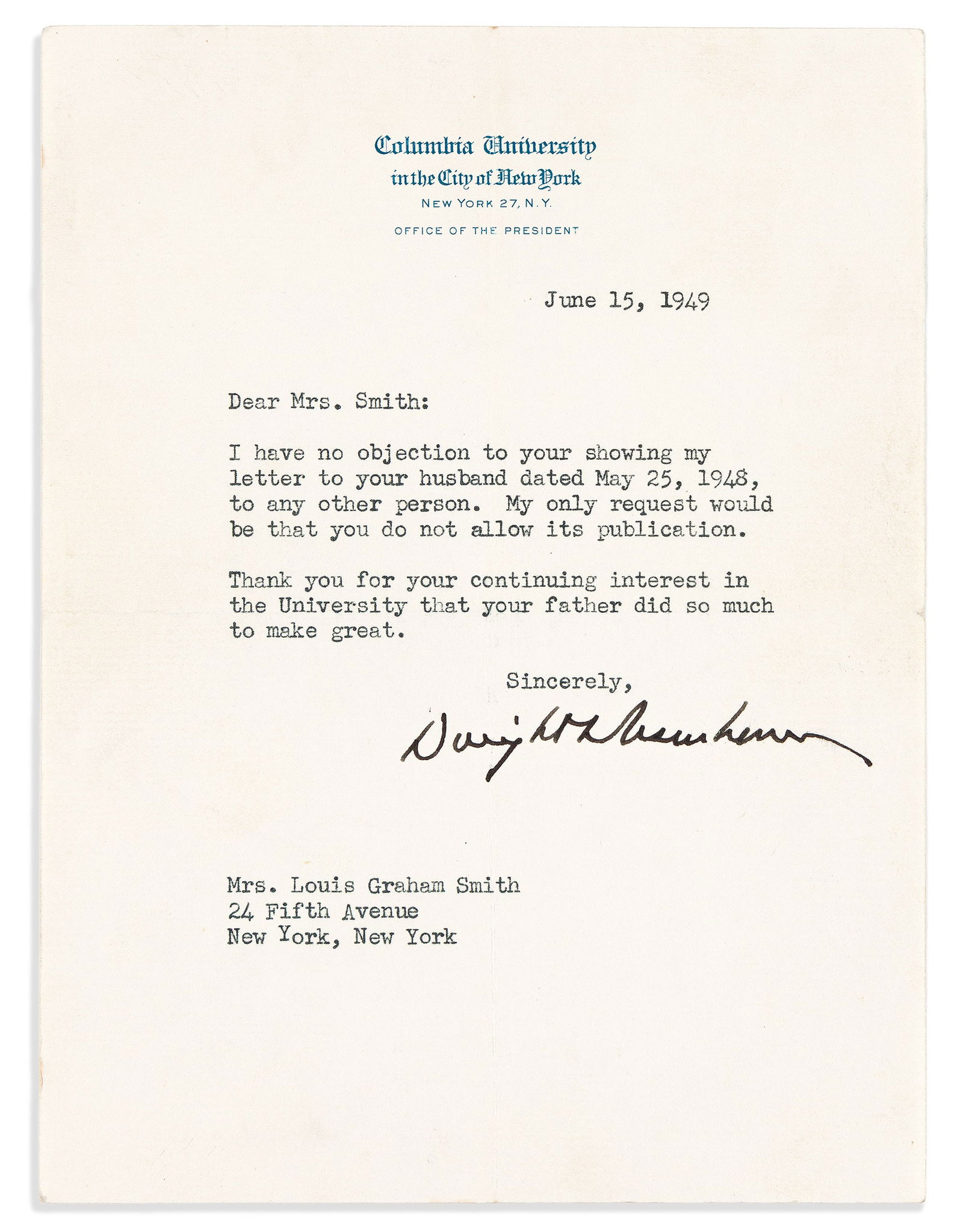 Dwight D. Eisenhower. Two items, each Signed: Typed Letter * Crusade in Europe. New York, 15 June (1 of 2)