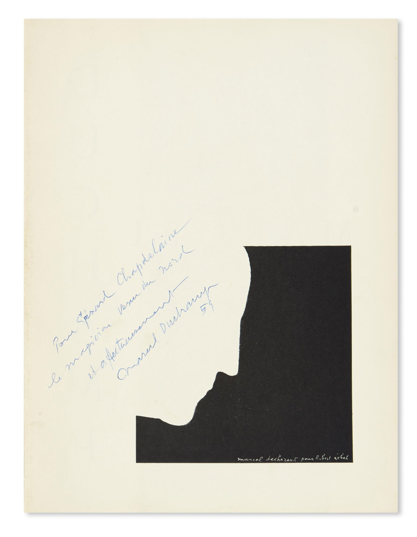 Marcel Duchamp. Robert Lebel. Marcel Duchamp. Signed and Inscribed, in French. New York: Grove,: Marcel Duchamp Robert Lebel.Marcel Duchamp. Signed and Inscribed: "For GÈrard Chapdelaine / the magician from the North / affectionately / Marcel Duchamp / 59," in French,on a preliminary page wi