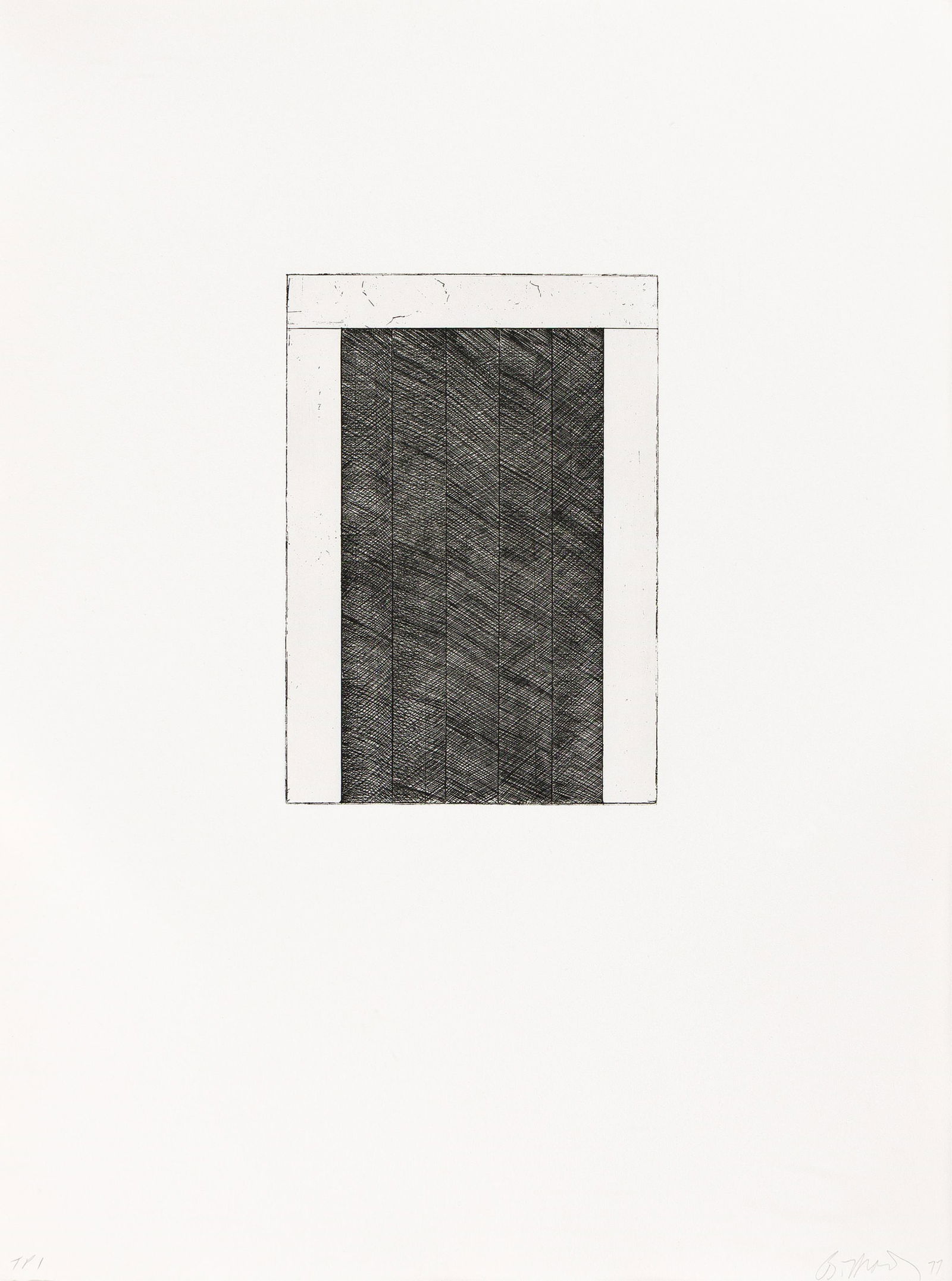 Brice Marden (1938-2023), Plate C (12 Views for Caroline Tatyana), 1977.: Brice Marden(1938-2023)Plate C (12 Views for Caroline Tatyana).Etching and aquatint on Arches, 1977.Trial proof, aside from the edition of 50. Signed, dated and inscribed "TP I" in pencil, lower margi