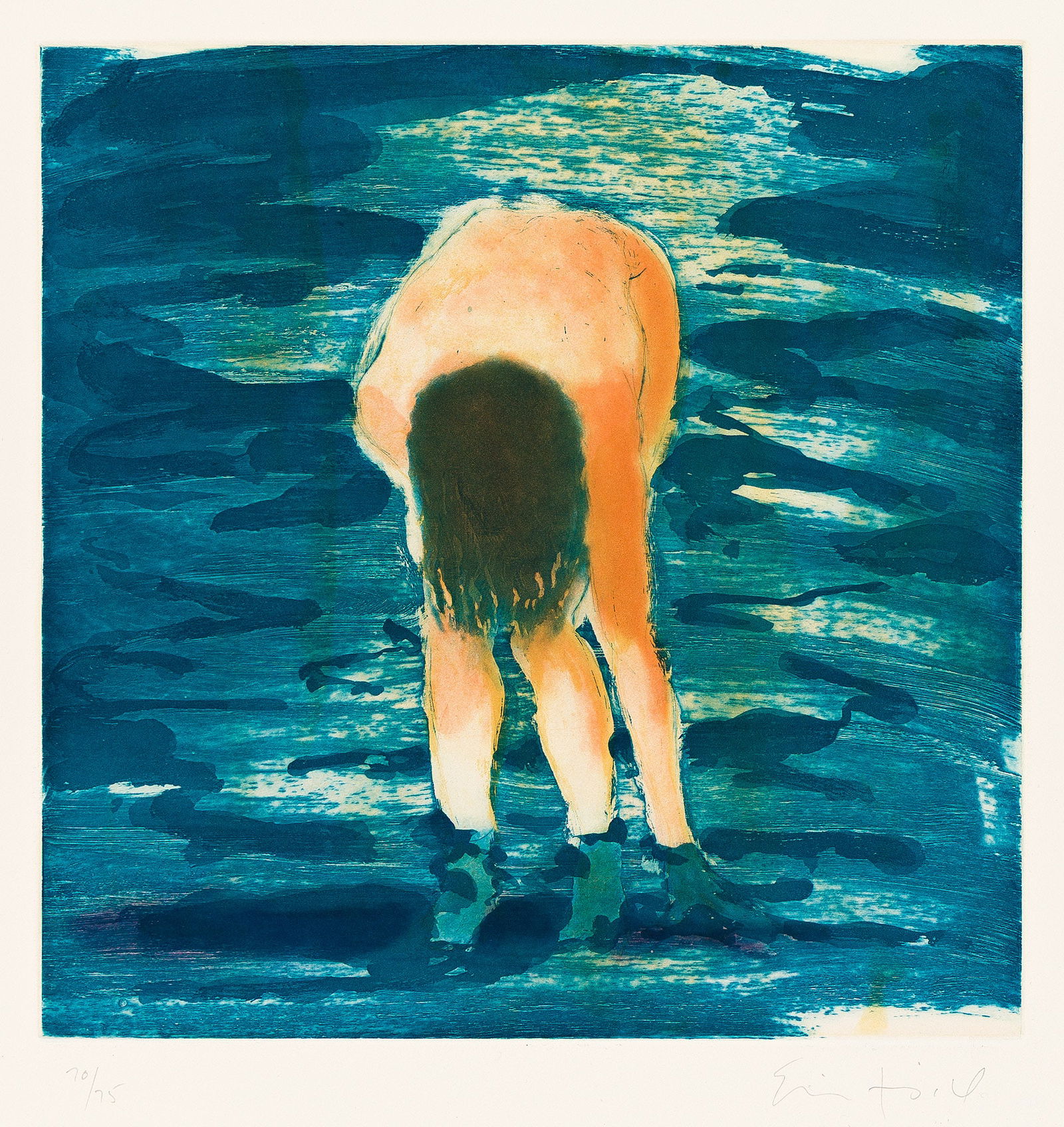 Eric Fischl (b. 1948), Untitled (Boy in Blue Water), 1989.: Eric Fischl(b. 1948)Untitled (Boy in Blue Water).Color aquatint on Somerset wove paper, 1989.Signed and numbered 70/75 in pencil, lower margin. Printed by Jennifer Melby Editions, New York. Published