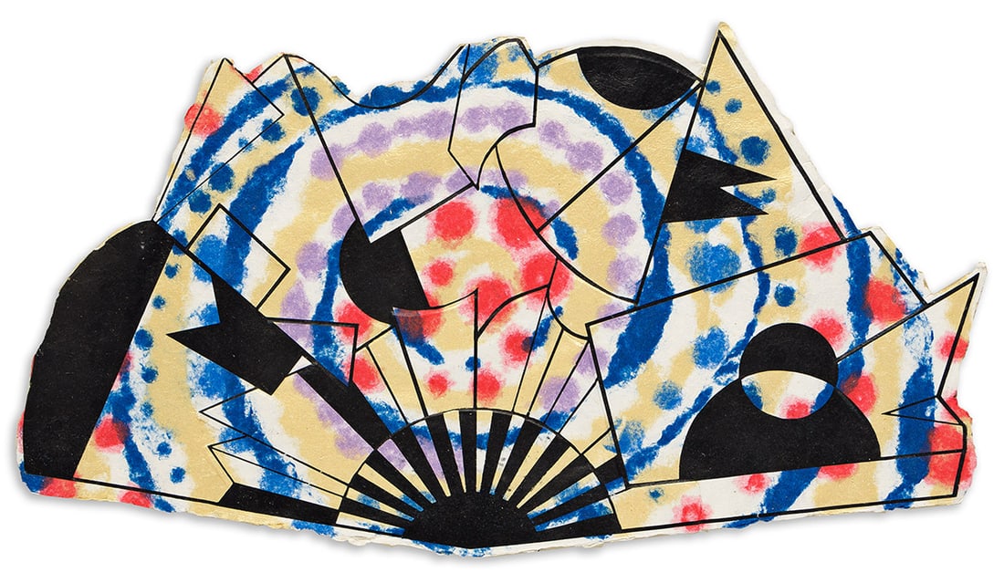 Miriam Schapiro (1923-2015), Fan for "Collaboration Series: Mother Russia," 1993.: Miriam Schapiro(1923-2015)Fan for "Collaboration Series: Mother Russia."Screenprint monoprint on hand-cast paper, 1993.Signed, dated and inscribed "Fan for Russian Folio" in felt-tip pen, verso.10 5/8