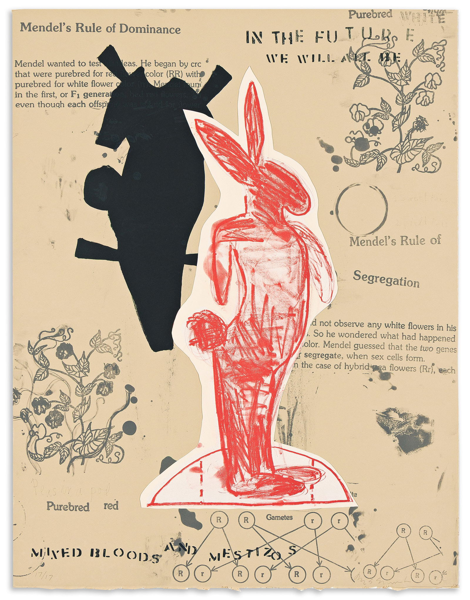 Jaune Quick-to-See Smith (1940-2025), In the Future we will all be Mixed Bloods and Mestizos, 1995.: Jaune Quick-to-See Smith(1940-2025)In the Future we will all be Mixed Bloods and Mestizos.Color lithograph with chine collÈ on Rives BFK, 1995.Signed and numbered 17/17 in pencil, lower margin. P