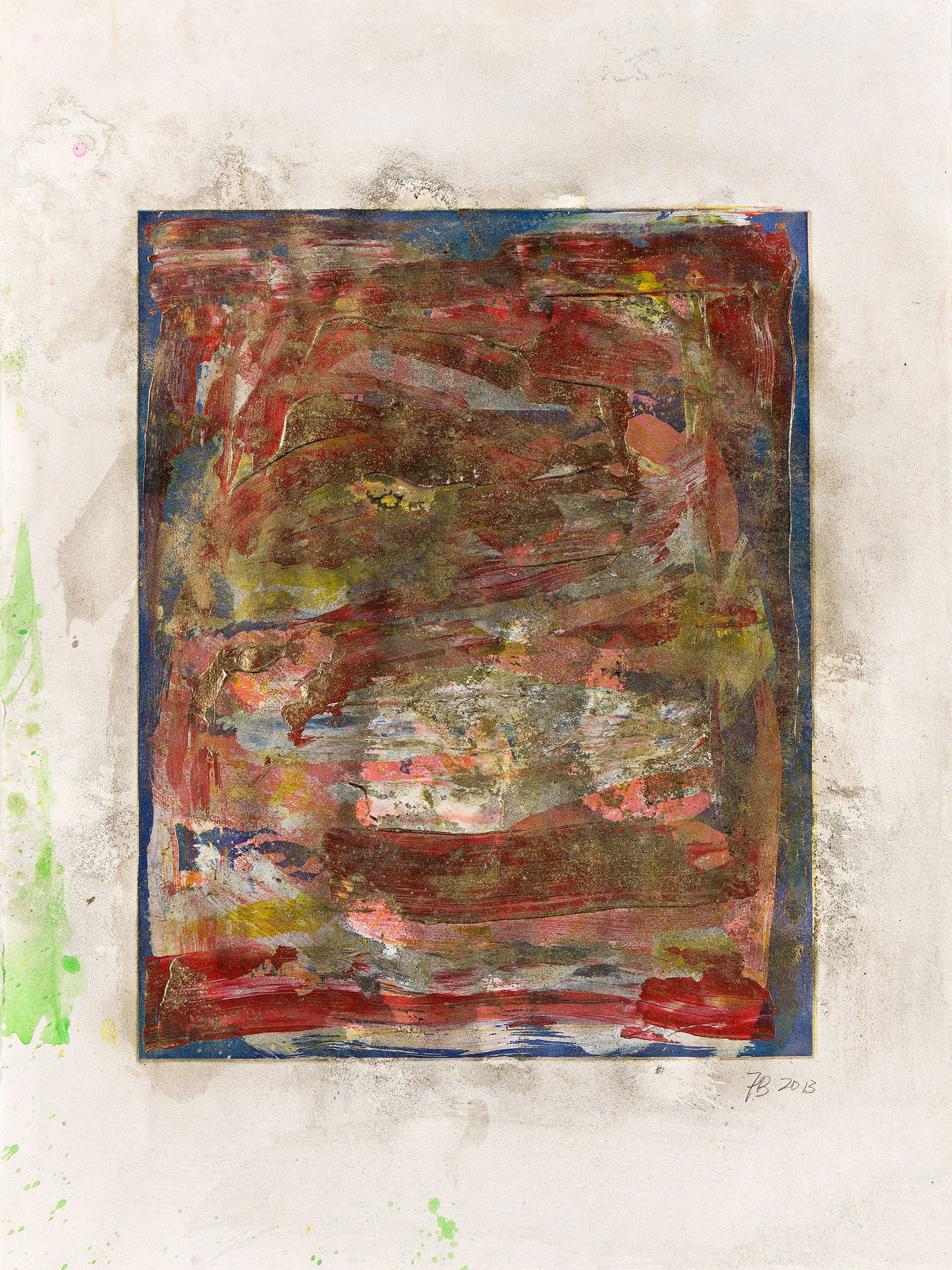 Sir Frank Bowling, OBE RA (b. 1934), Ahaahead! 2013.: Sir Frank Bowling, OBE RA(b. 1934)Ahaahead!Color etching and aquatint, with monotype and extensive hand coloring in acrylic on Arches, 2013.Unique proof, aside from the edition of 30. Initialed and da