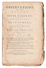 (AMERICAN REVOLUTION--1776.) Richard Price. Observations on the Nature of Civil Liberty.