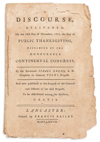(AMERICAN REVOLUTION--1778.) Israel Evans. A Discourse Delivered, on . . the Day of Public