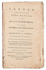 (AMERICAN REVOLUTION--1782.) Thomas Paine. Letter Addressed to the Abbe Raynal on the Affairs of