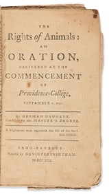 (ANIMAL RIGHTS.) Herman Daggett. The Rights of Animals: An Oration, Delivered at the Commencement of