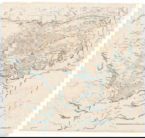(CIVIL WAR--MAPS.) Union-drawn manuscript map of the area southwest of Alexandria very early in the