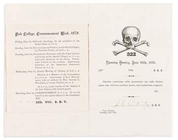 (CONNECTICUT.) Commencement invitation and program from Yale's Skull and Bones Society. [New Haven,