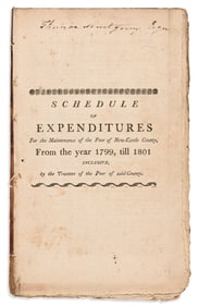(DELAWARE.) Schedule of Expenditures for the Maintenance of the Poor of New-Castle County, two