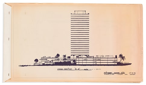 (HAWAII.) Vladimir Ossipoff. Set of 6 original designs for the Outrigger Canoe Club, plus 2 later