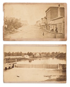 (IOWA.) Ackerman & Bro., Pair of early carte-de-visite views of the town of Independence.
