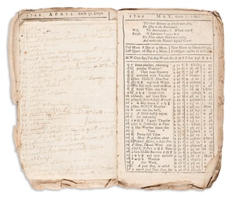 (MASSACHUSETTS.) John Porter. Almanac diary of a Great Awakening minister in southeastern