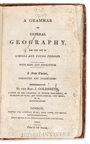 (MORMONS.) J. Goldsmith. A Grammar of General Geography, with ownership signature of the prophet's
