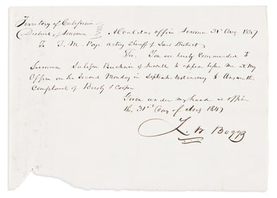 (MORMONS.) Lilburn W. Boggs. Summons signed by the signer of the infamous the Mormon Extermination