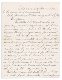 (MORMONS.) Hiram Clawson. Letter arranging a 4th of July dinner for polygamist inmates. Salt Lake