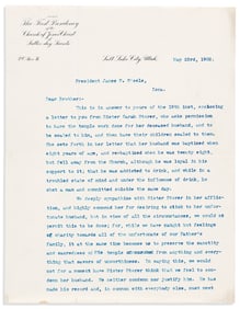 (MORMONS.) Joseph F. Smith and the First Presidency. Letter refusing to seal a widow to her wayward