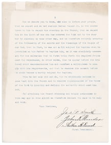 (MORMONS.) Joseph F. Smith and the First Presidency. Letter on the excommunication of Nathan Tanner.