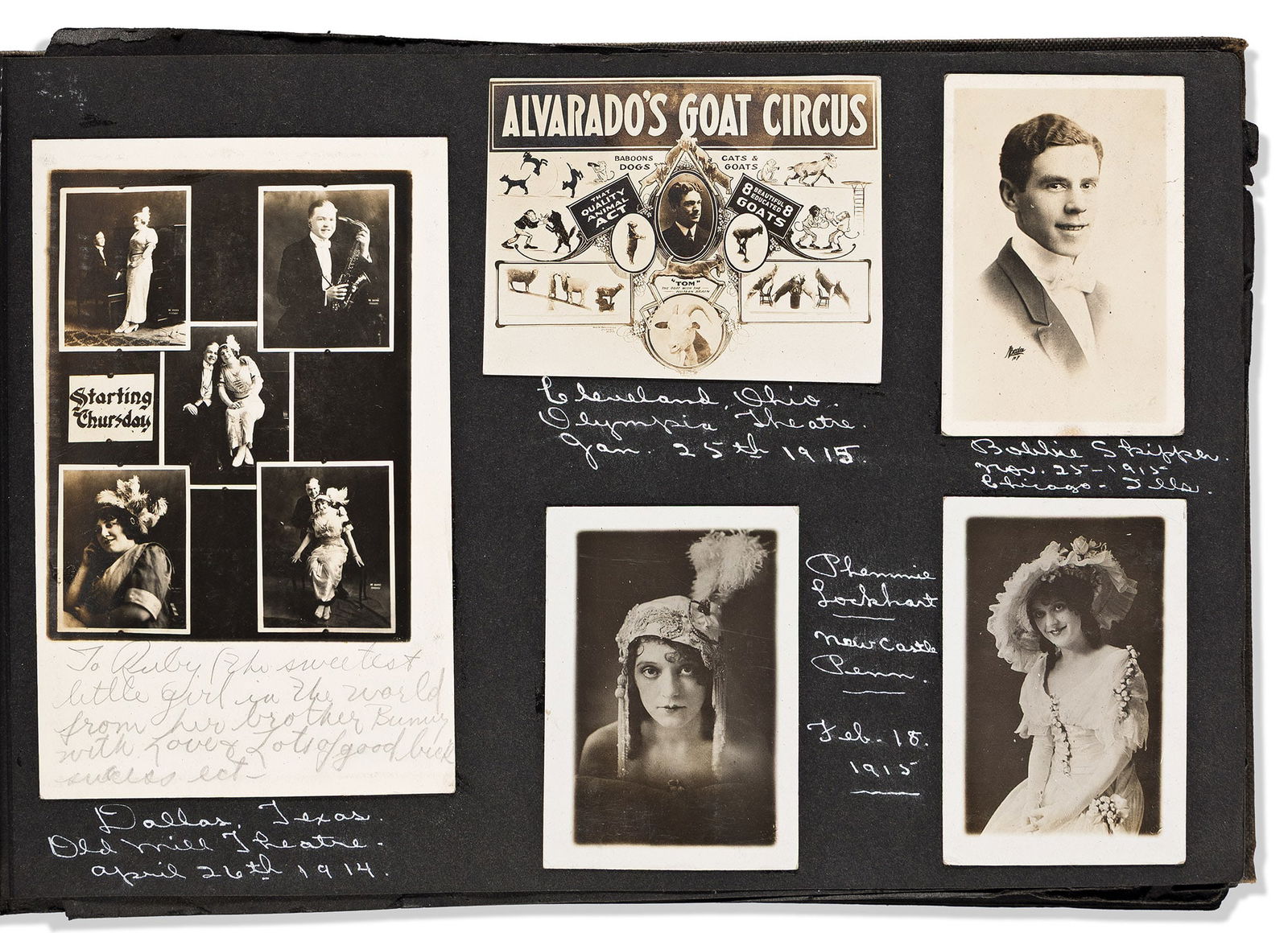 (MUSIC.) Vaudeville scrapbooks and photo album kept by Ruby Painter of the Victoria Trio. Various (1 of 4)