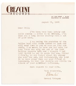 (MUSIC.) Early correspondence of jazz producer Nesuhi Ertegun with a fellow jazz maniac. Various