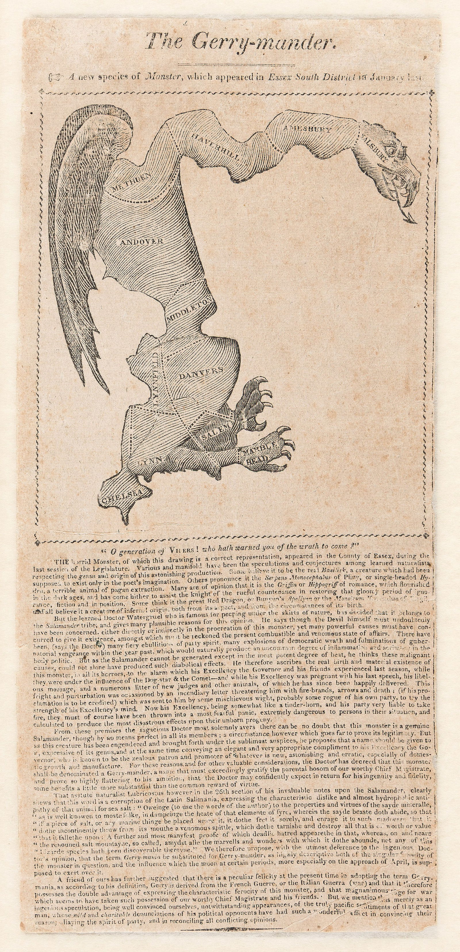 (POLITICS.) [Elkanah Tisdale,] The Gerry-Mander, first appearance of this loathsome creature. (1 of 1)