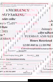 (PRESIDENTS--2021.) "Emergency No Parking" notice in advance of the January 6 United States Capitol