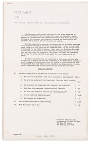 (RADICALISM.) Fact Sheet on the House Committee on Un-American Activities, and a related legal