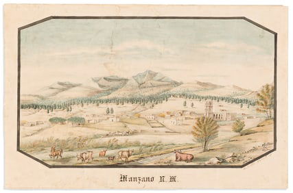 (WEST--NEW MEXICO.) Hermann Stieffel, early watercolor view of the ruins of a Spanish mission in the