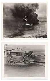 (WORLD WAR TWO.) Group of Signal Corps photographs of the attack on Pearl Harbor. Hawaii, 7 December
