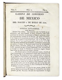 (MEXICAN IMPRINT--1810.) Gazeta del Gobierno de Mexico. Mexico: Imprenta de Arizpe, January 1810 to