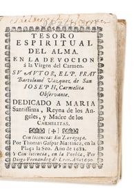 (MEXICAN IMPRINT--PUEBLA.) BartolomÈ Vazquez de San JosÈ. Tesoro espiritual del alma.