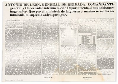 (MEXICO.) Antonio de LeÛn. Order to reinforce the departments against the adventurers from