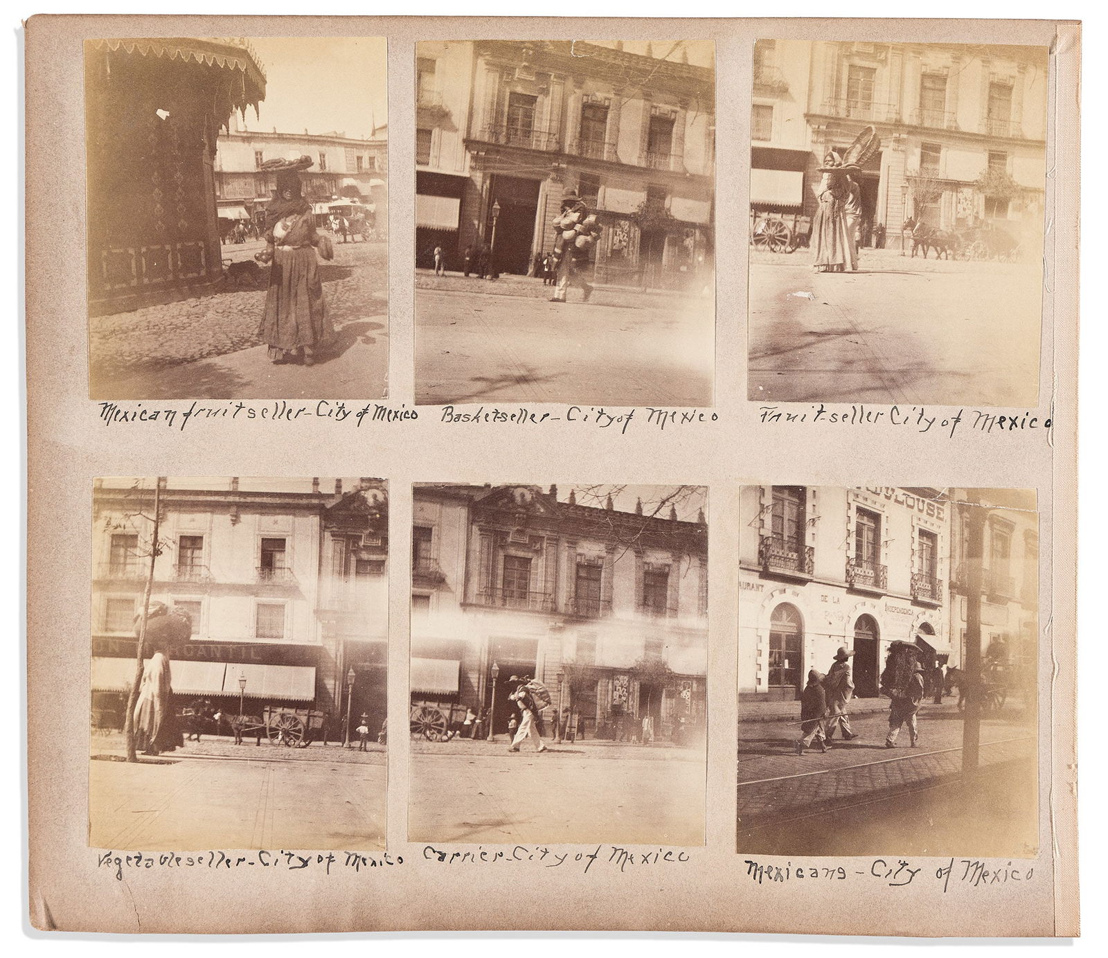 (MEXICO.) Album of Mexican views by Briquet and snapshots of street vendors. Mexico, 1890 and (1 of 2)