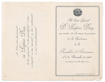 (MEXICO.) Invitation to the re-election inauguration of President Porfirio DÌaz, in Nahuatl,