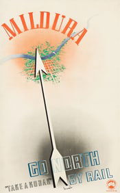 Gert Sellheim. Mildura / Go North by Rail / "Take a Kodak." Circa 1935.