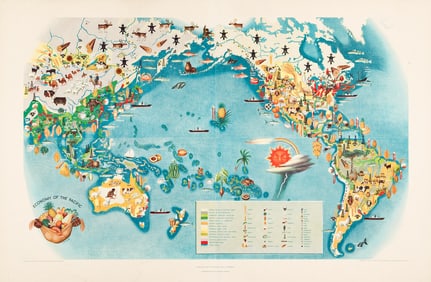 Miguel Covarrubias. The Pageant of the Pacific. Portfolio of 6 pictorial maps. 1940.