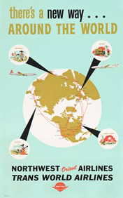 Designer Unknown. There's a New Way . . . Around the World / Northwest Orient Airlines. Circa 1958.