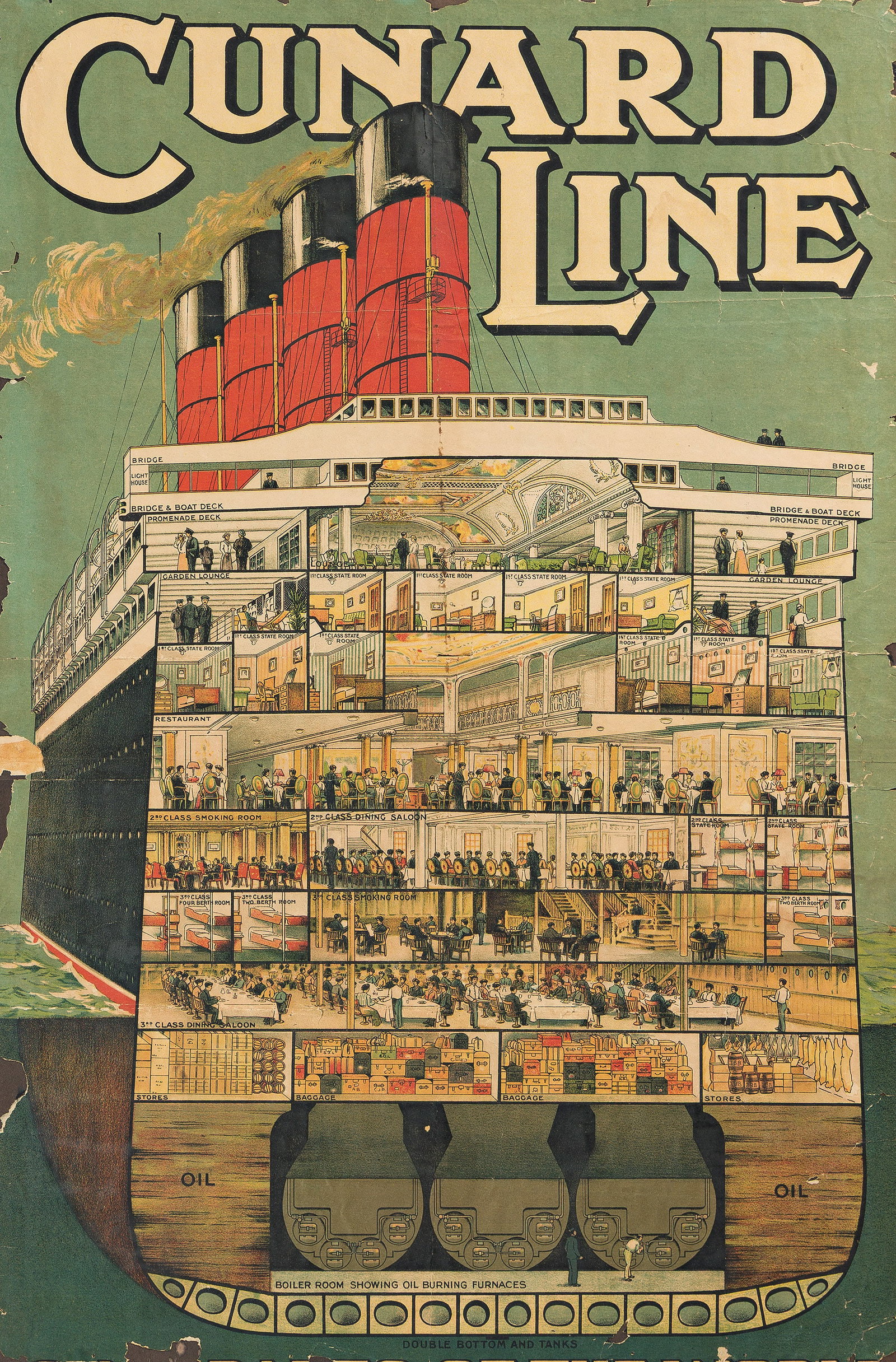 Ulrich Gutersohn. Cunard Line / [Aquitania]. Circa 1914.: Ulrich Gutersohn 1862-1946 Cunard Line / [Aquitania]. Circa 1920. Condition B: bottom text and margins trimmed off; losses and abrasions at edges; creases, tears, staining and abrasions in image and a