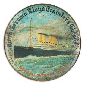Designer Unknown. North German Lloyd Travelers' Checks. Tin sign. Circa 1910.