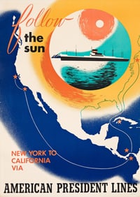 Designer Unknown. Follow the Sun / American President Lines. Circa 1940s.