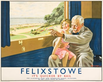 Arthur C. Michael. Felixstowe / It's Quicker By Rail. 1934.