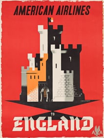 Edward McKnight Kauffer. American Airlines / England. Circa 1949.