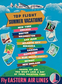 Designer Unknown. Top Flight Summer Vacations / Fly Eastern Airlines. Circa 1950s.