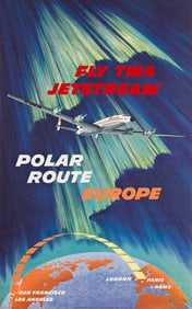 David Klein. Fly TWA Jetstream / Polar Route / Europe. Circa 1957.