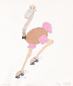 Seymour Chwast, (b. 1931), Ostrich on Roller skates. Circa 1970.