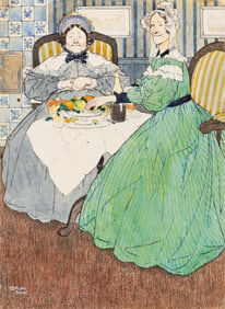 Edmund Dulac, (1882-1953), "There she sat, dressed out in a light green muslin gown." 1922.